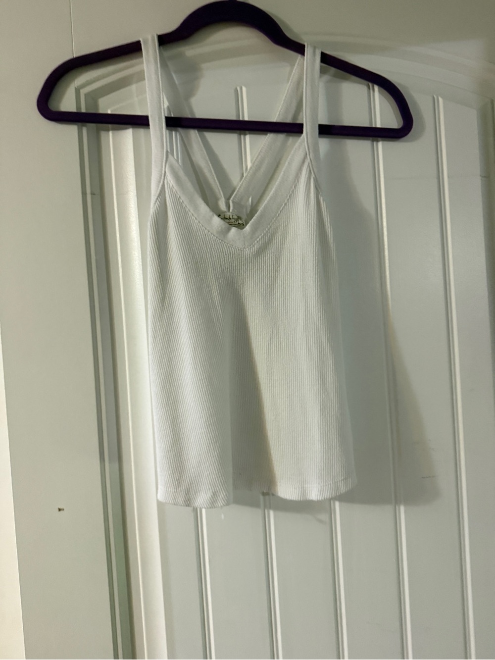 Free People White Ribbed V-Neck Tank